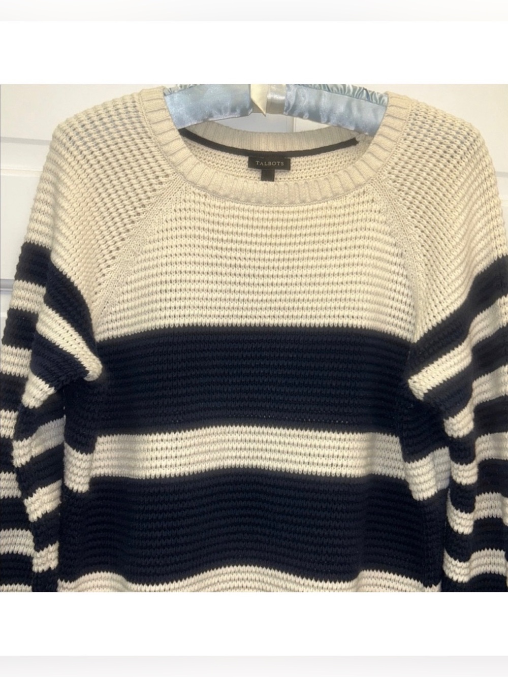 Talbots chunky knit nautical striped cotton spring sweater size L